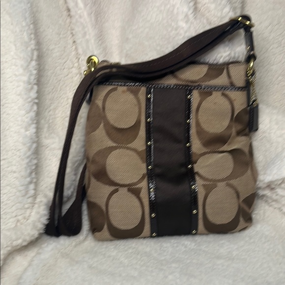 Authentic New Coach Brown Crossbody Bag with Leather Trim - Picture 1 of 16